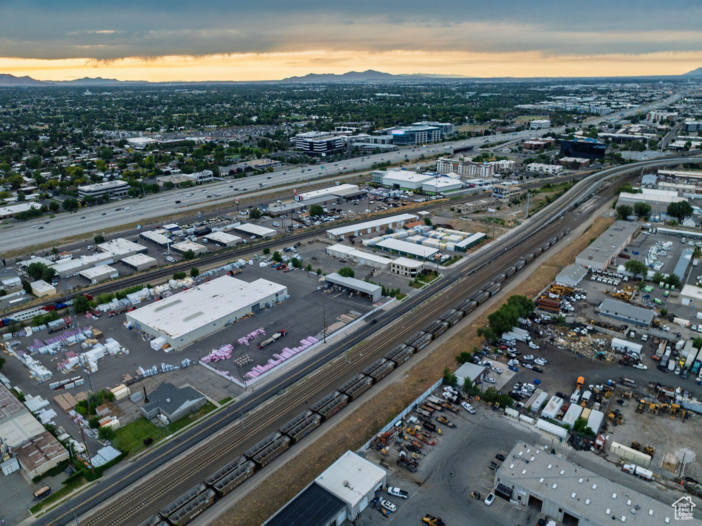 Aerial view at dusk of a mountain view