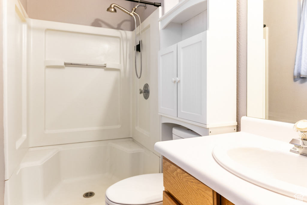 Full bath featuring a shower and vanity