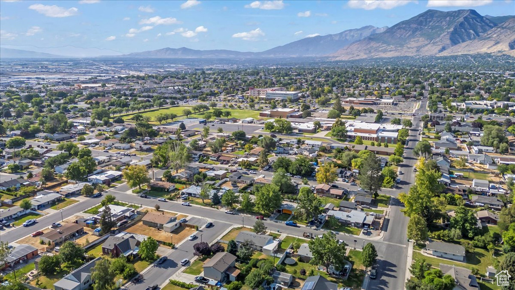 Aerial overview of property's location featuring mountains