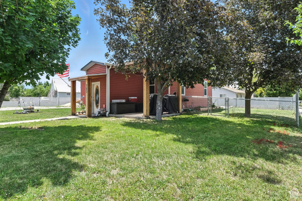 View of fenced backyard