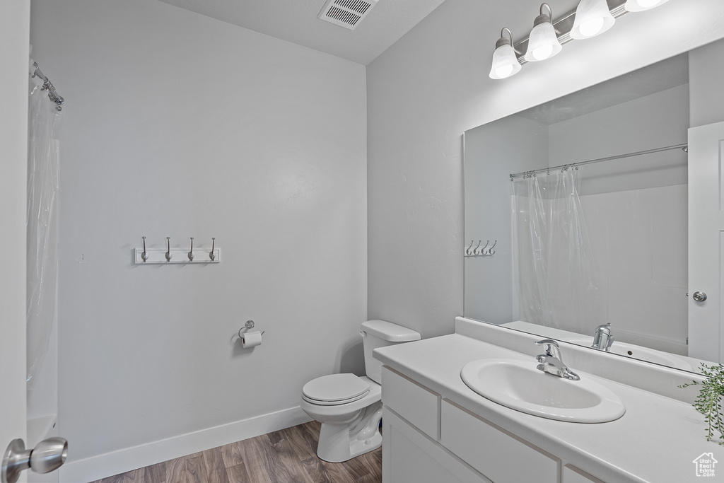 Bathroom featuring wood finished floors and vanity