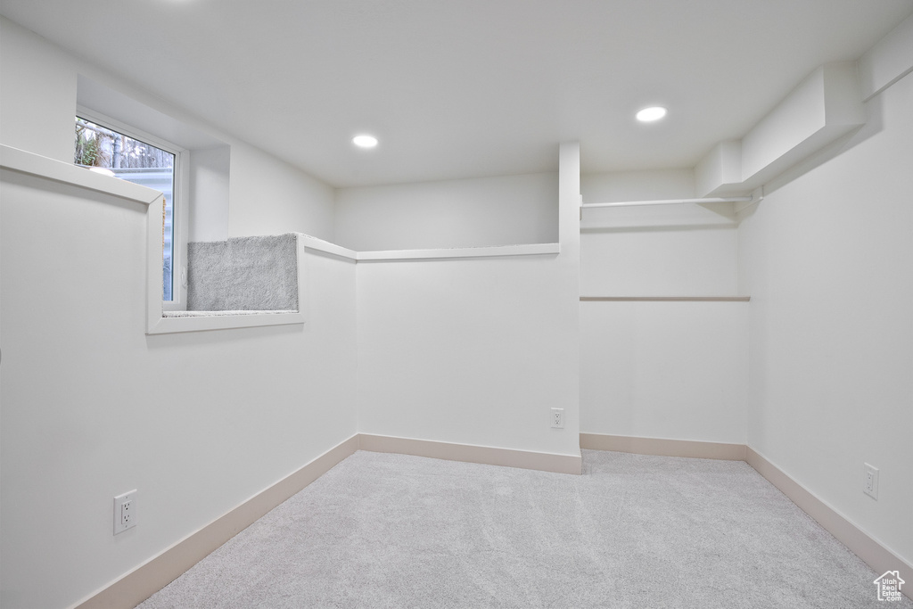 Spacious closet featuring carpet flooring