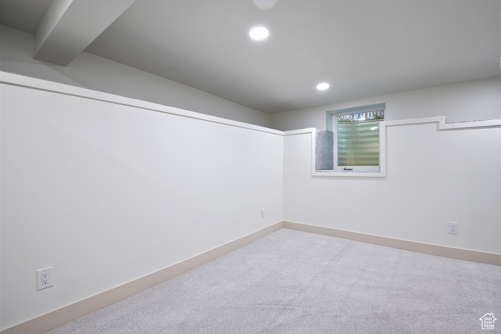 Below grade area with recessed lighting and carpet floors