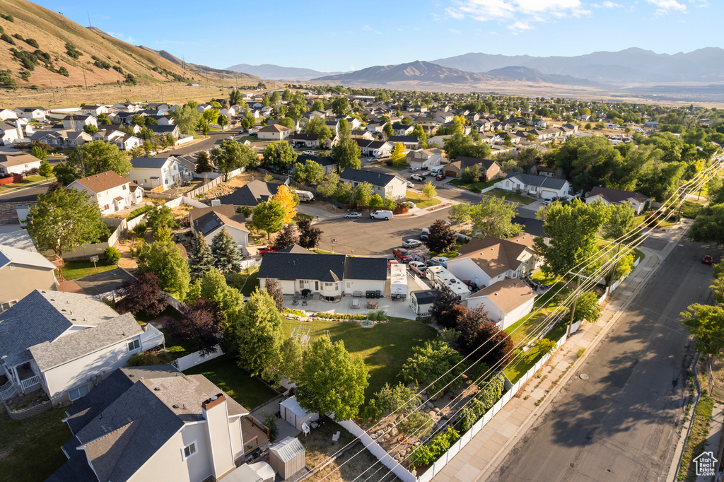 Aerial perspective of suburban area featuring mountains