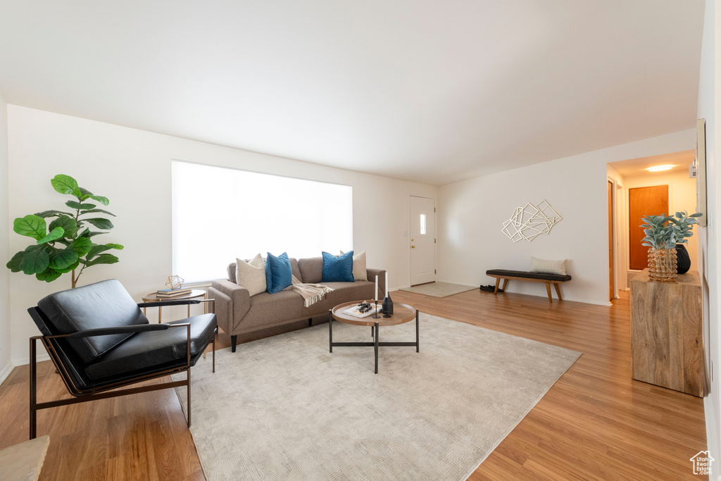 Living area featuring light wood-style floors