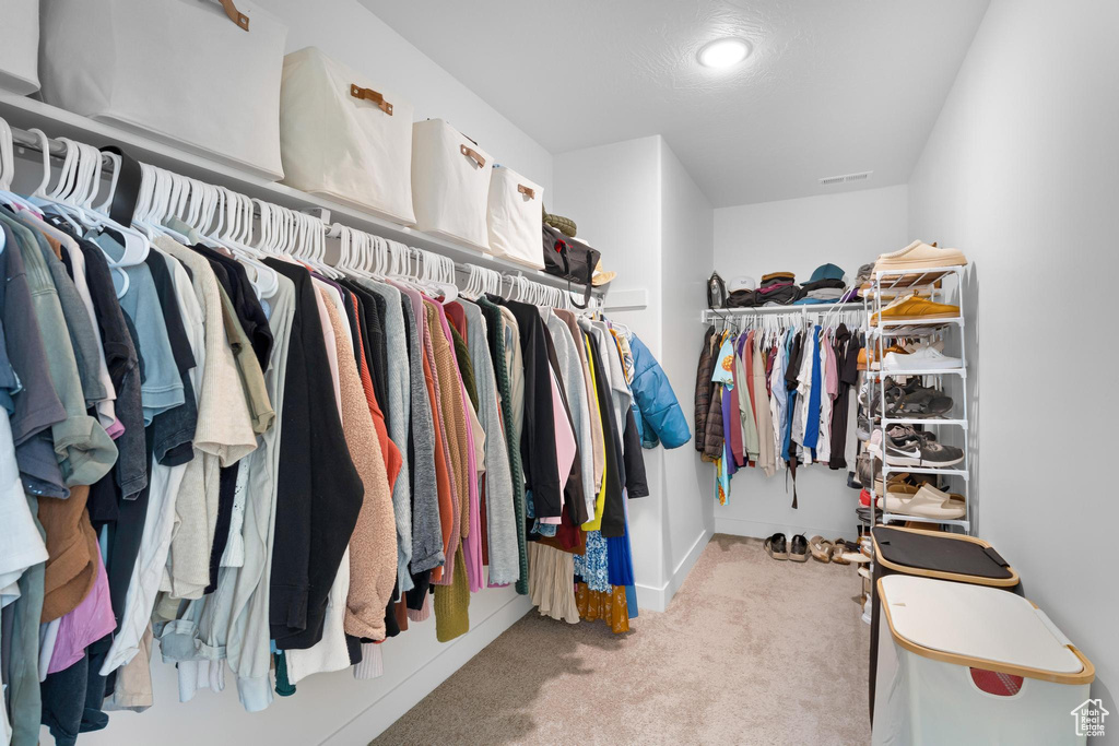 Spacious closet with carpet flooring