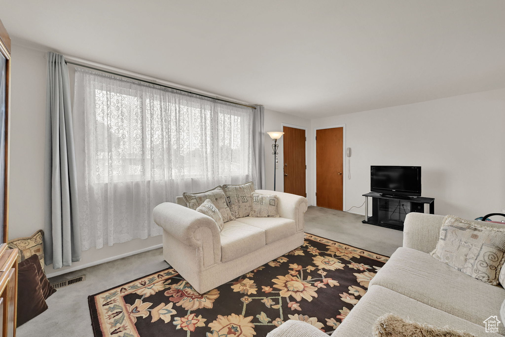 Living room featuring carpet flooring