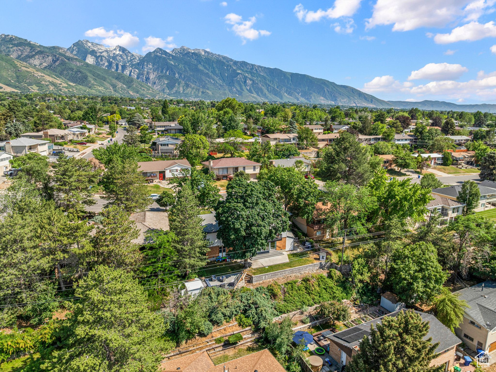 Aerial overview of property's location with nearby suburban area