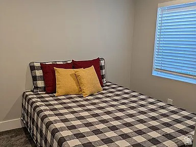 Bedroom with multiple windows and carpet