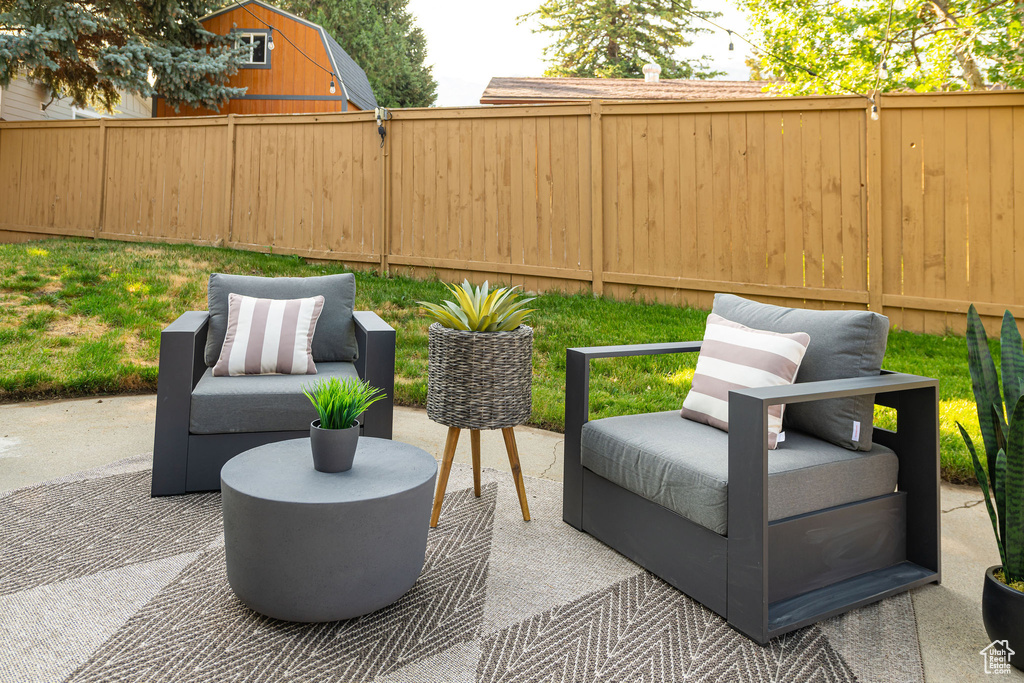View of patio with outdoor lounge area