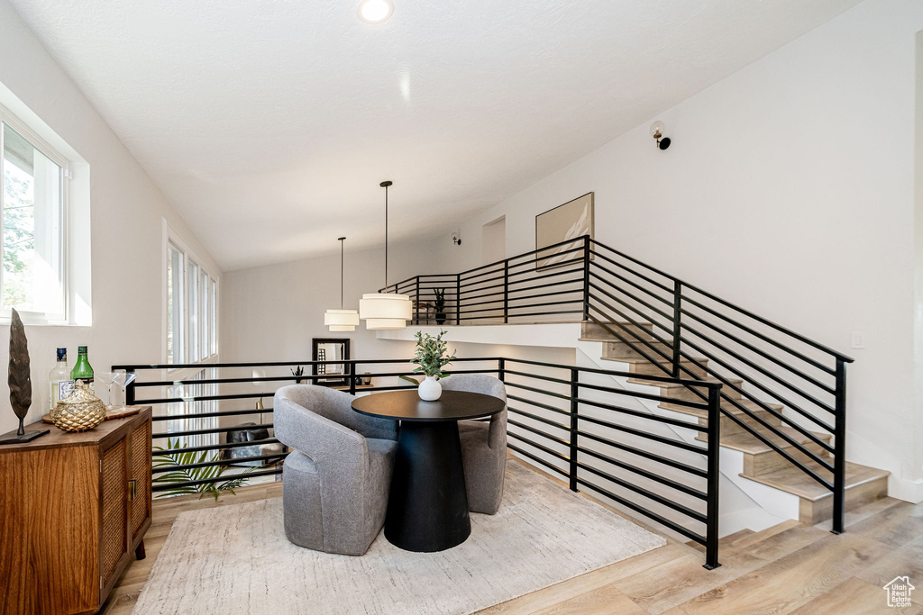 Stairway with wood finished floors