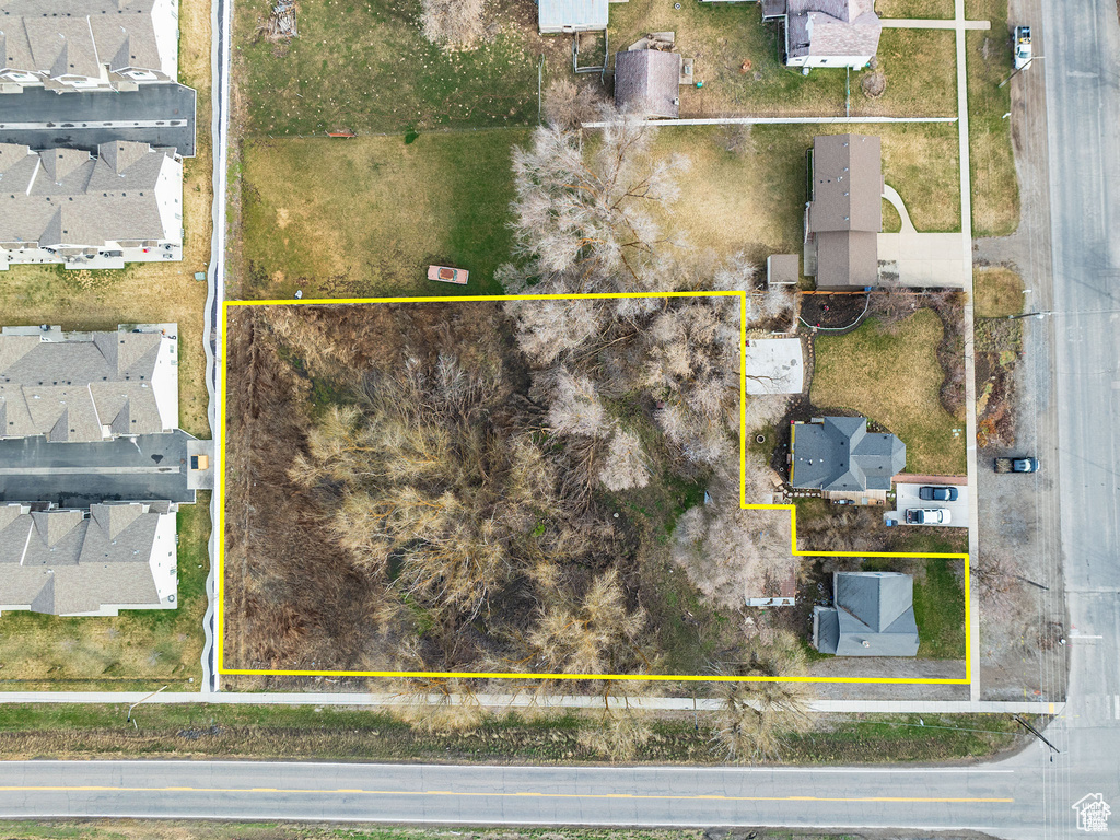 Aerial view of property's location with property parcel outlined
