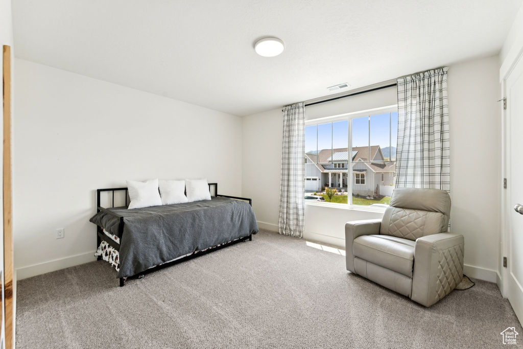 Carpeted bedroom with baseboards