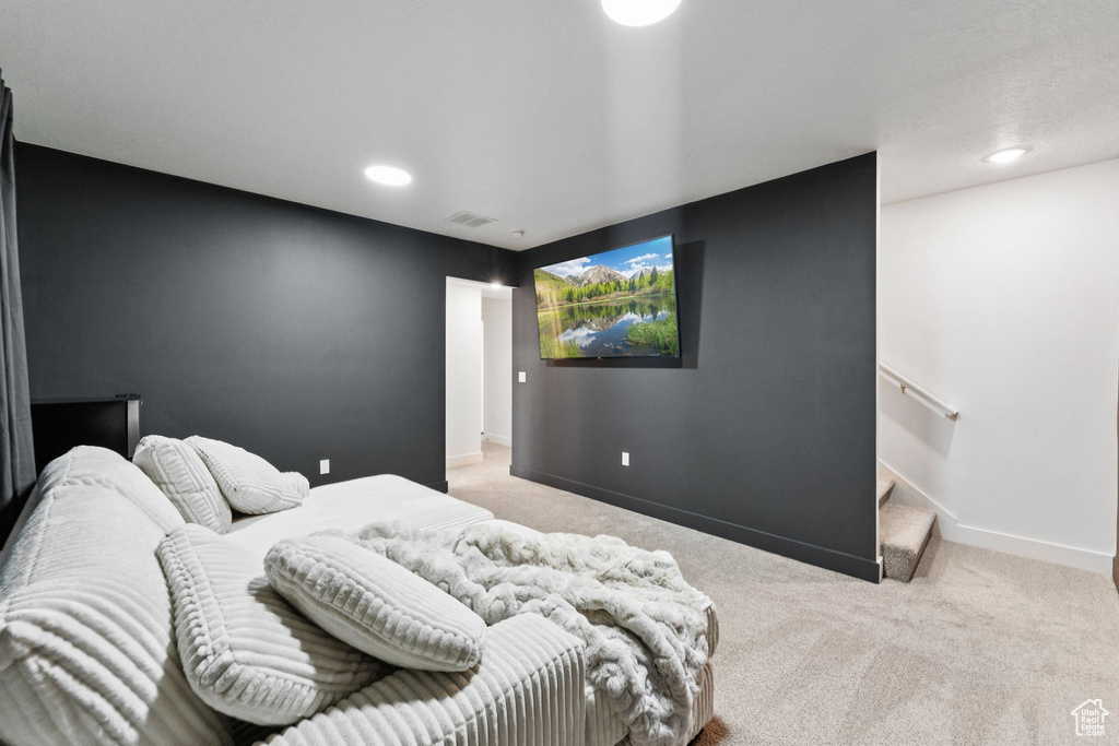 Bedroom featuring carpet flooring and recessed lighting