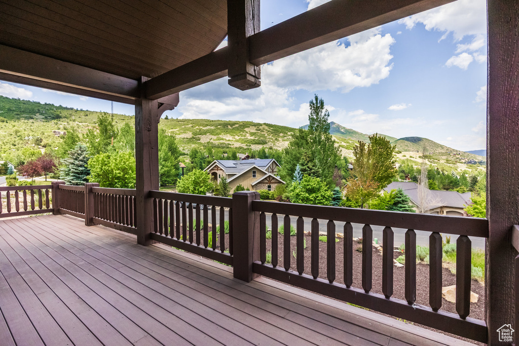 Wooden terrace with a mountain view