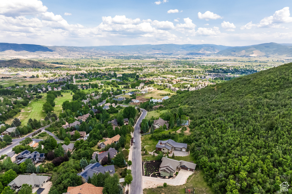 Aerial perspective of suburban area with mountains