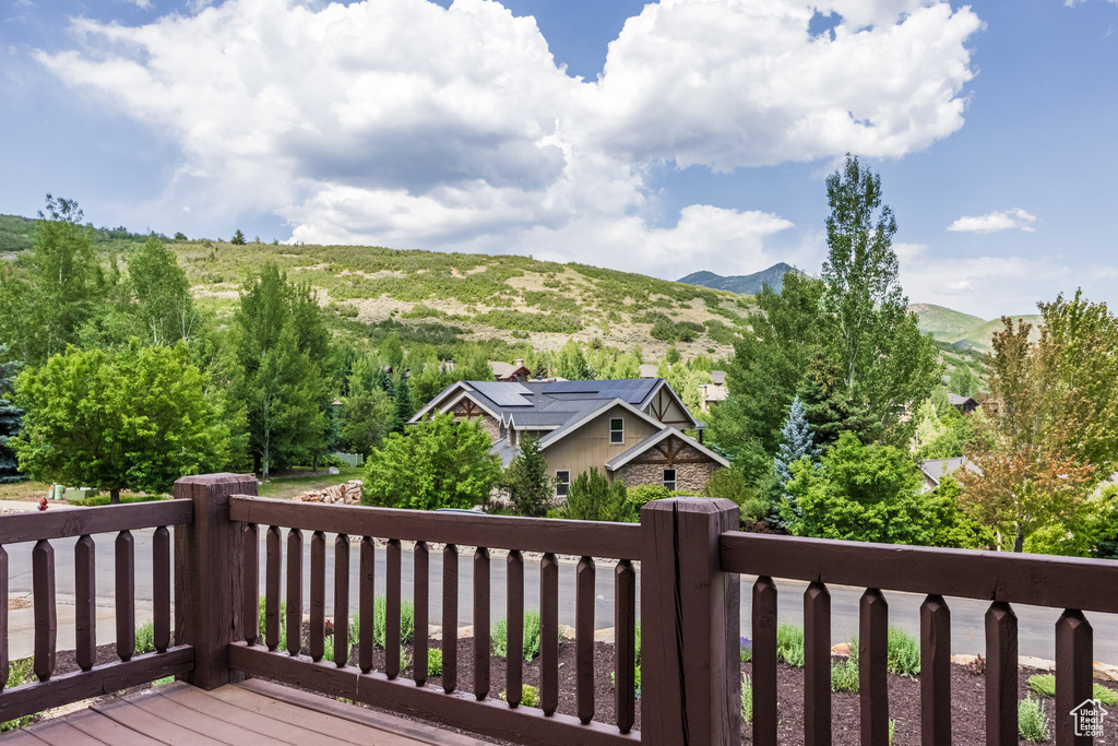 Wooden deck with a mountain view