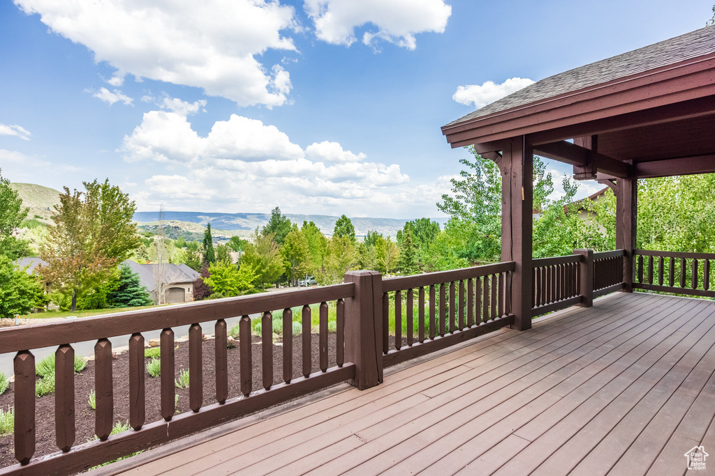 Wooden terrace with a mountain view