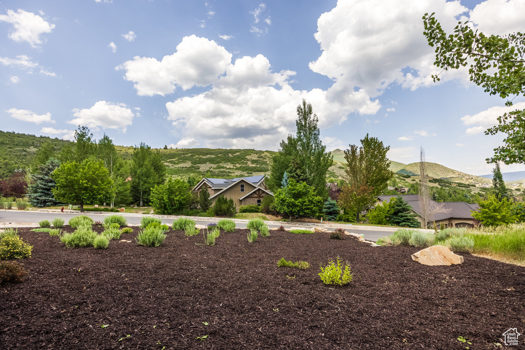 View of yard with a mountain view
