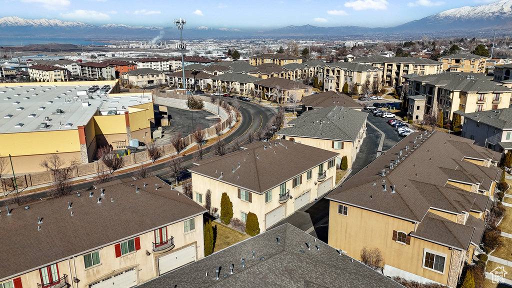 Aerial perspective of suburban area featuring mountains
