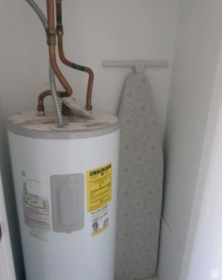 Utility room featuring water heater