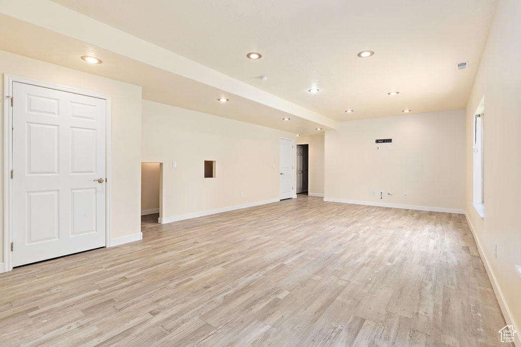 Unfurnished room featuring recessed lighting and light wood finished floors