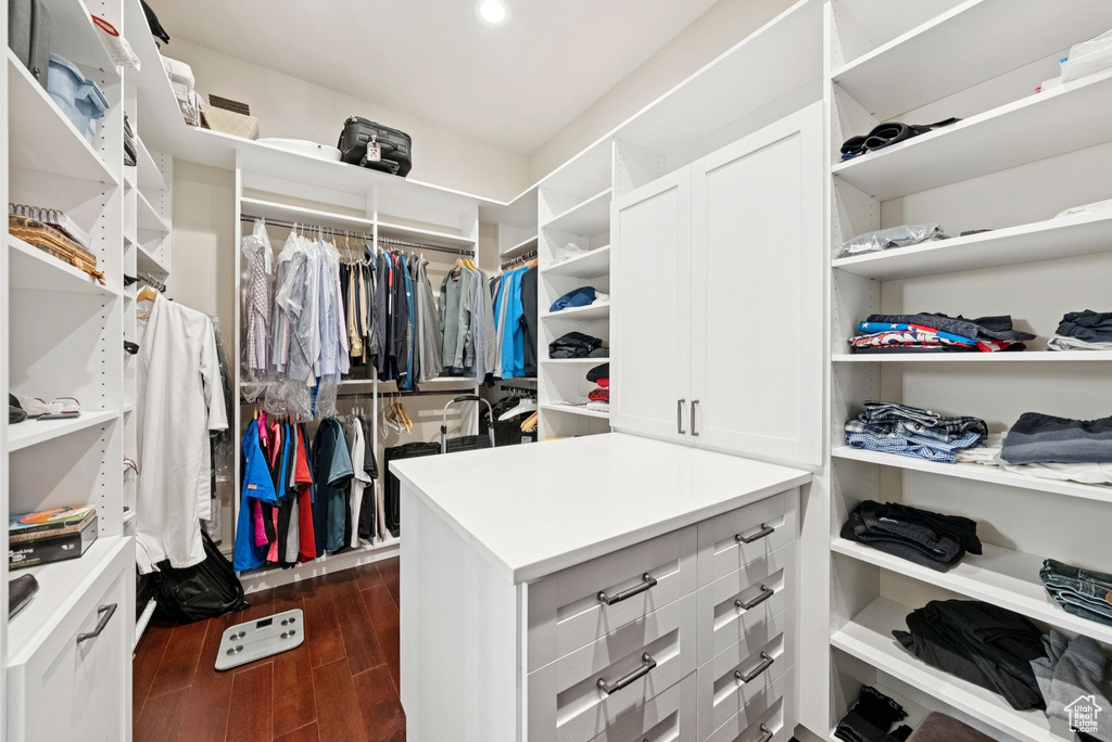 Spacious closet with dark wood finished floors