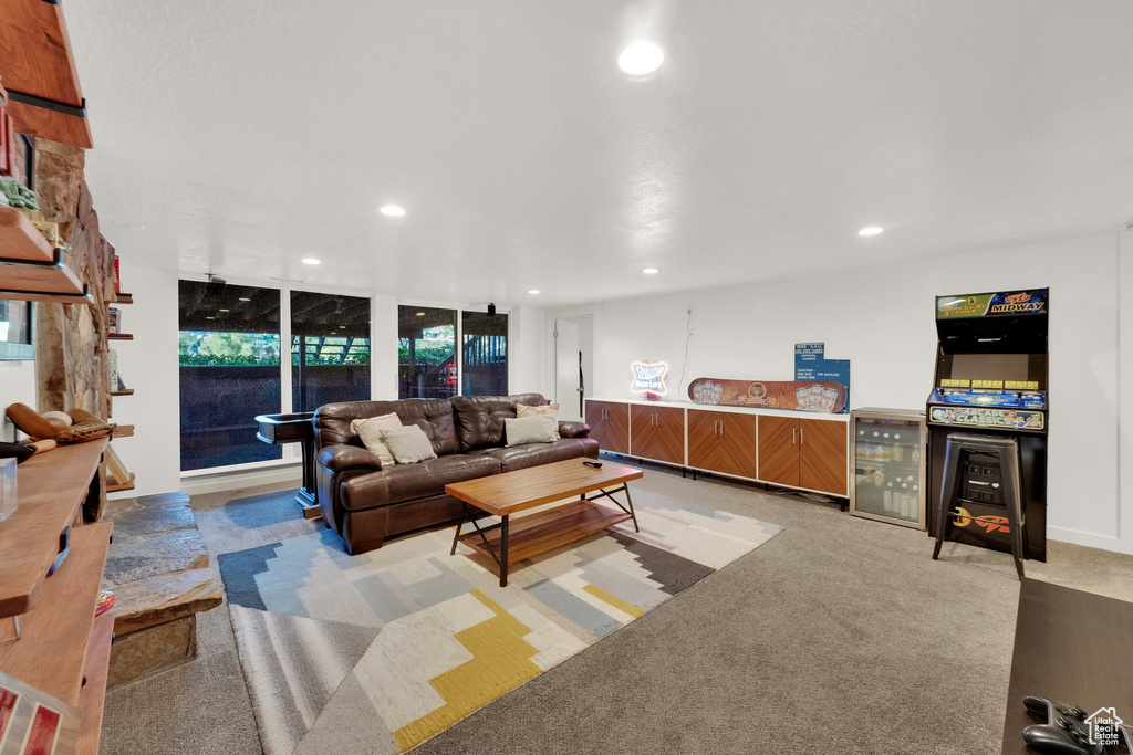 Living room with recessed lighting