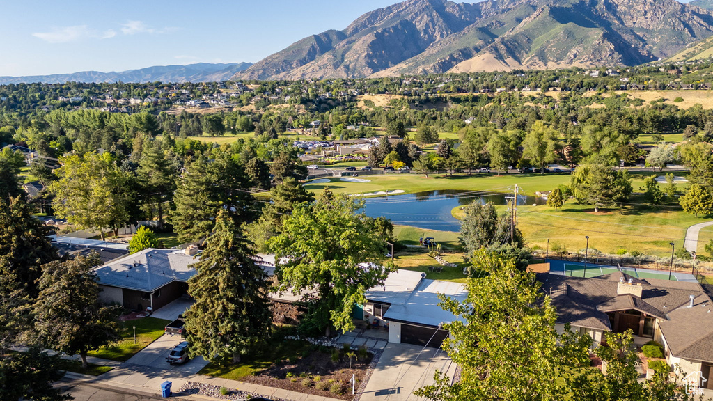 Drone / aerial view of a water and mountain view