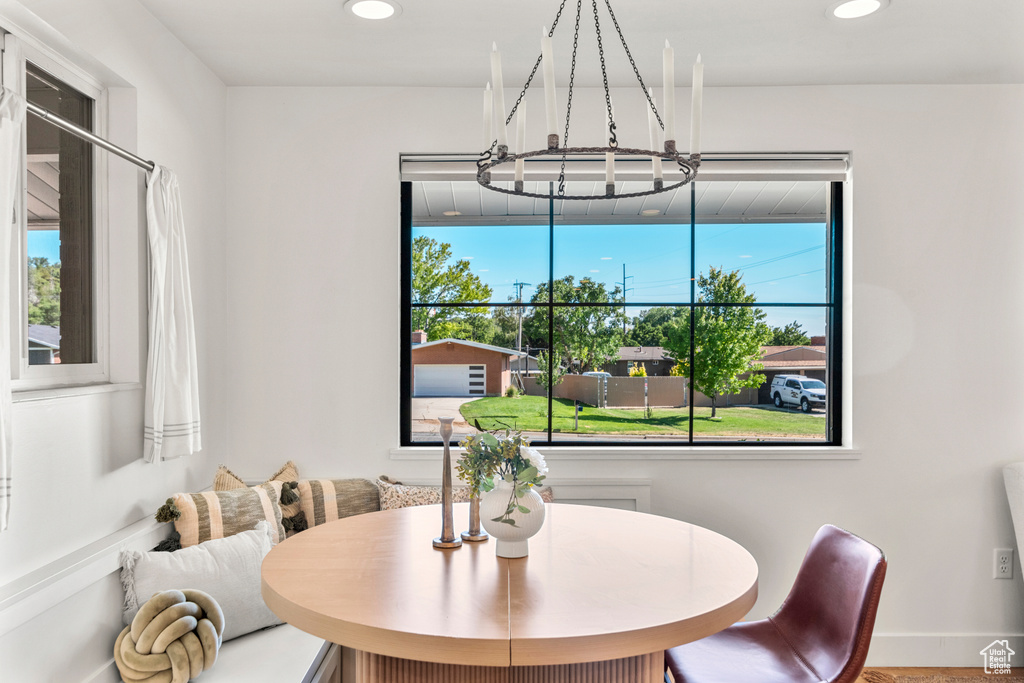 Dining area featuring recessed lighting