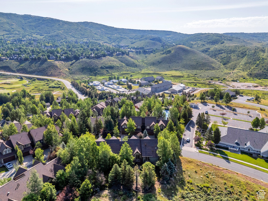 Aerial perspective of suburban area with mountains