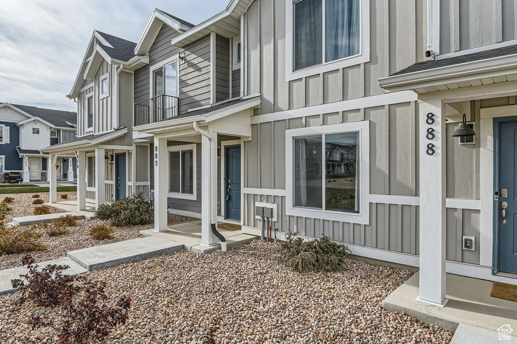 View of home's exterior featuring board and batten siding