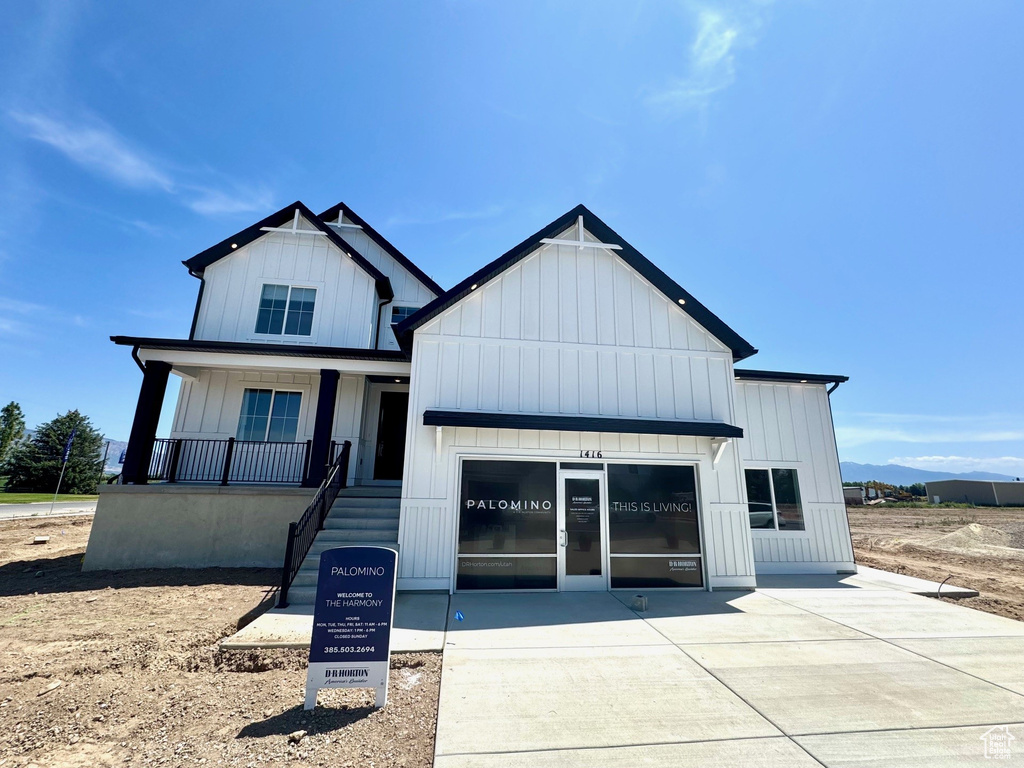 Modern farmhouse with board and batten siding