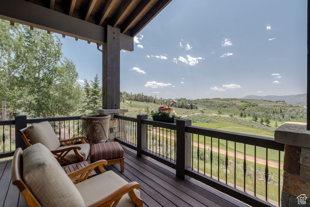Wooden terrace with a mountain view