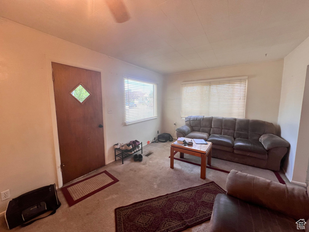View of carpeted living area