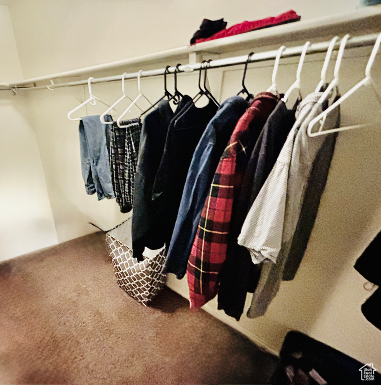 Walk in closet featuring carpet flooring