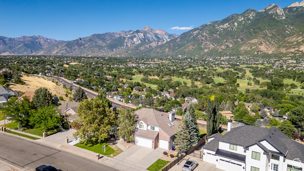 Aerial perspective of suburban area featuring mountains