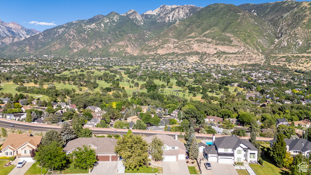 Aerial perspective of suburban area featuring mountains