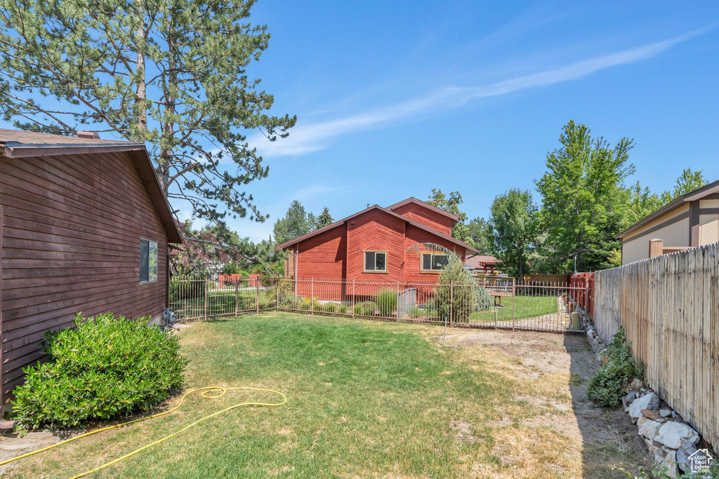 View of fenced backyard