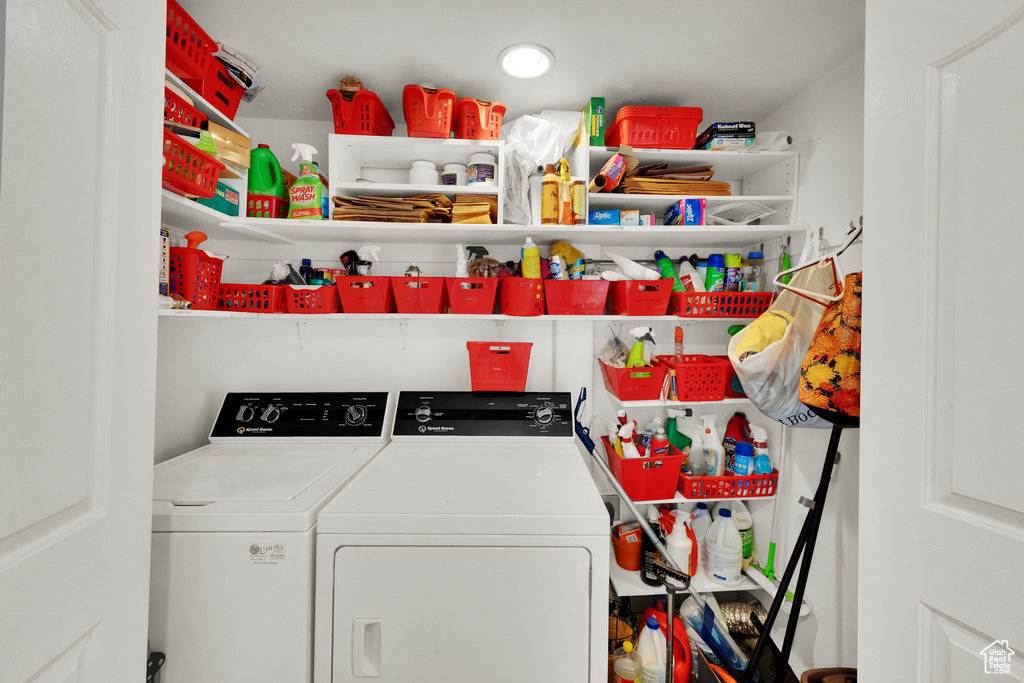 Laundry area with washing machine and clothes dryer