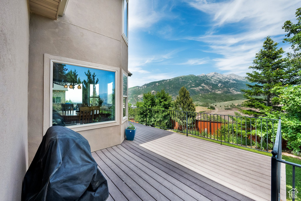 Wooden deck with a mountain view