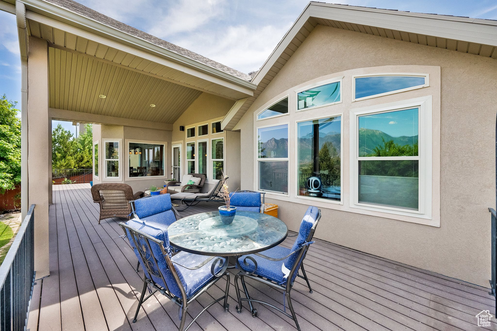 Wooden terrace with outdoor lounge area