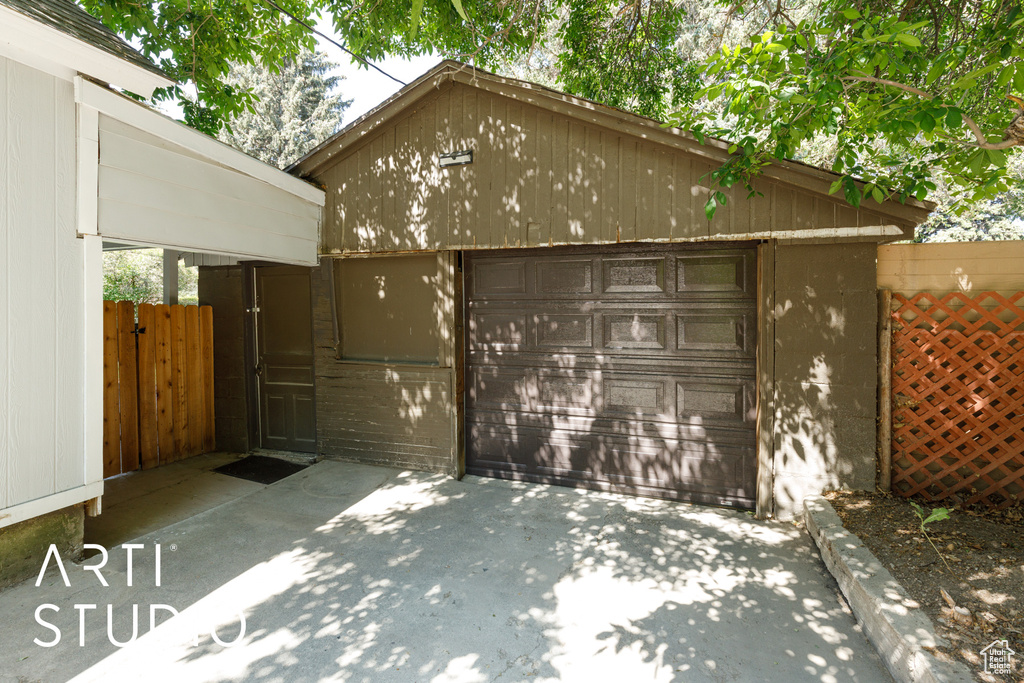View of detached garage