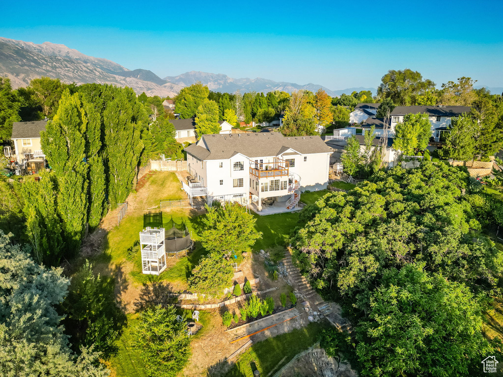 Drone / aerial view of a mountainous background