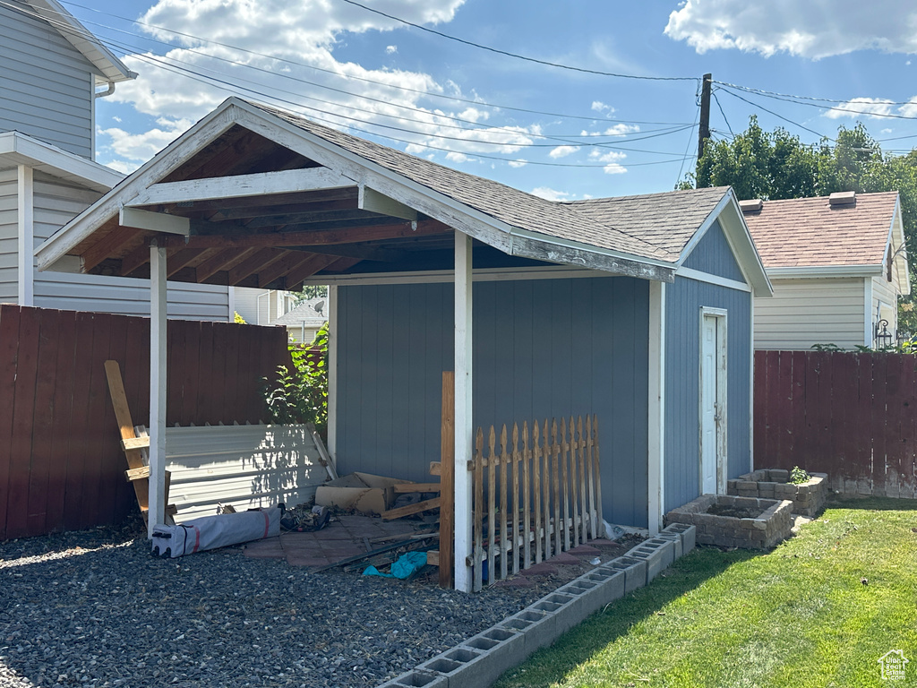 View of outdoor structure with entry steps