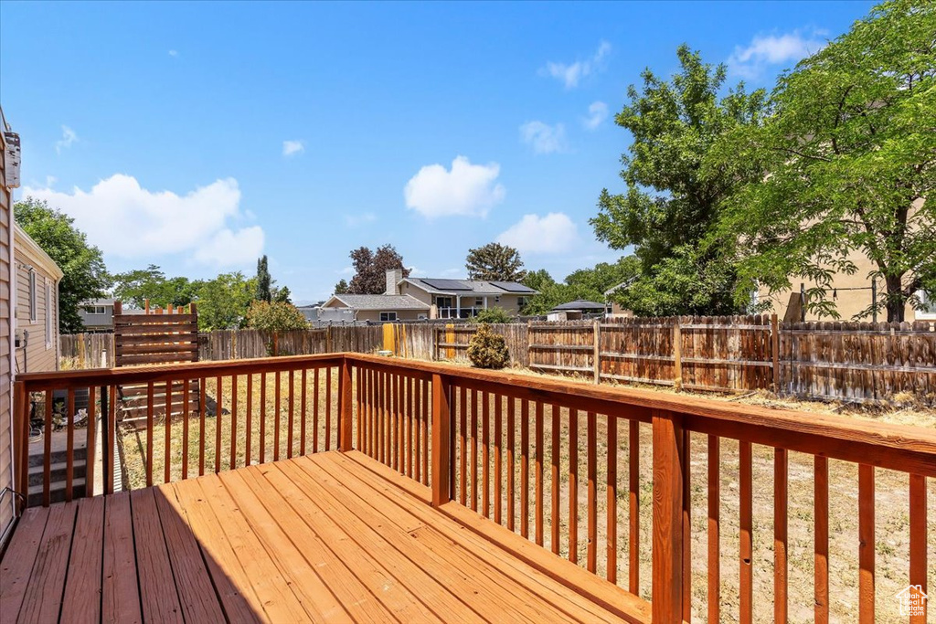 Deck with a fenced backyard