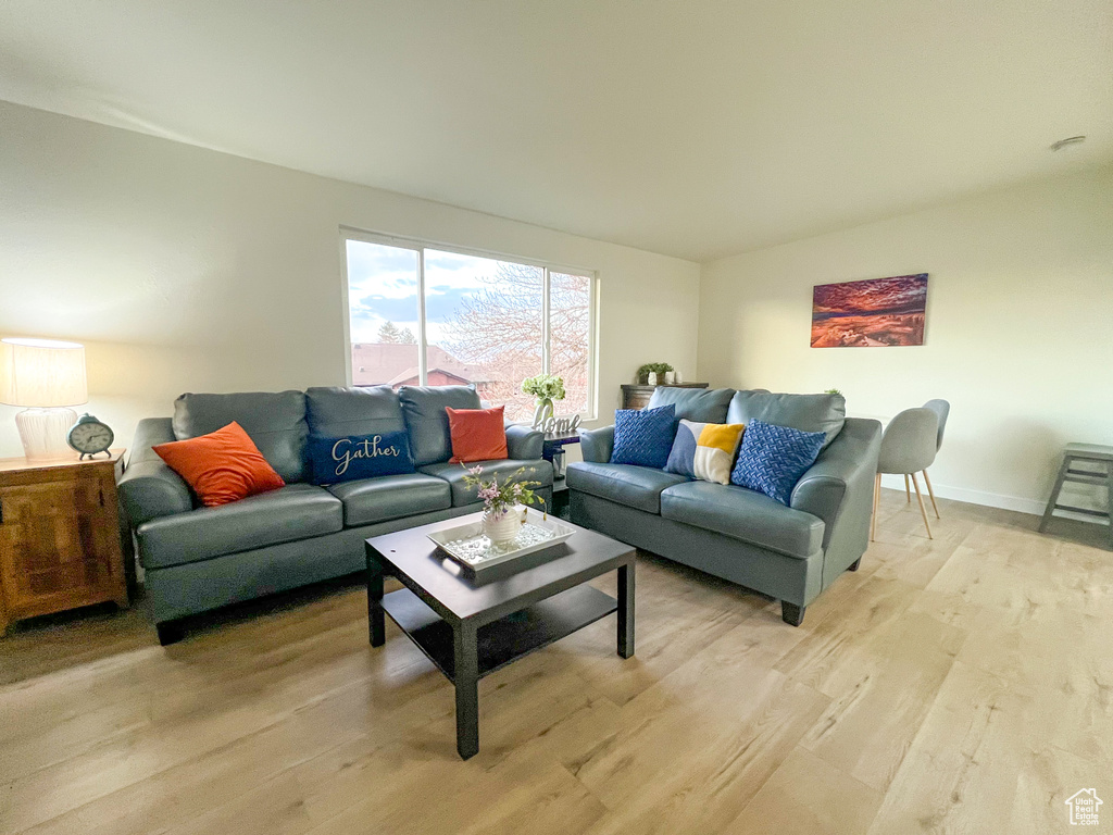 Living room featuring light wood-style flooring