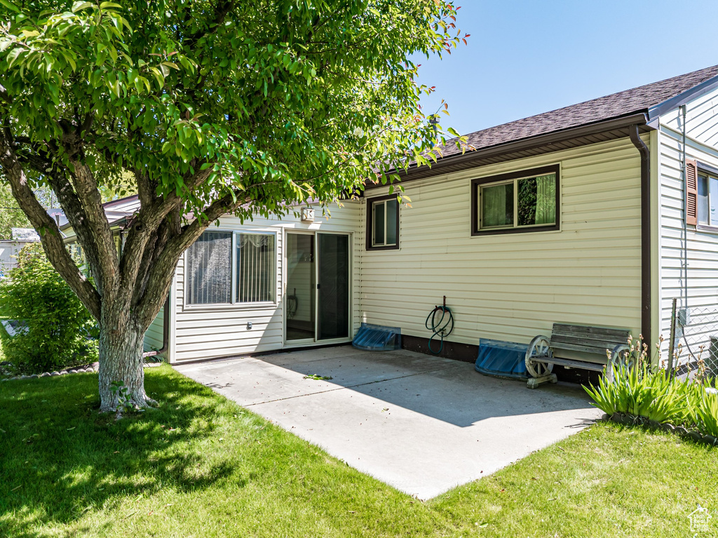 Rear view of property featuring a patio and a yard