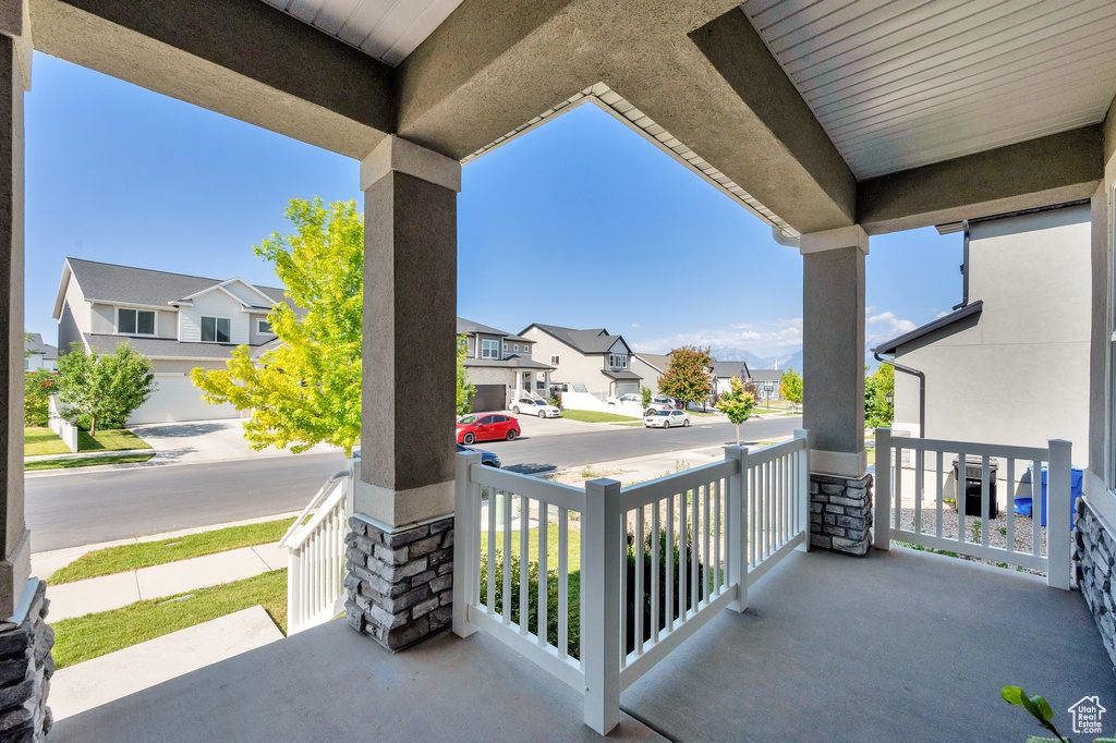 Porch featuring a residential view