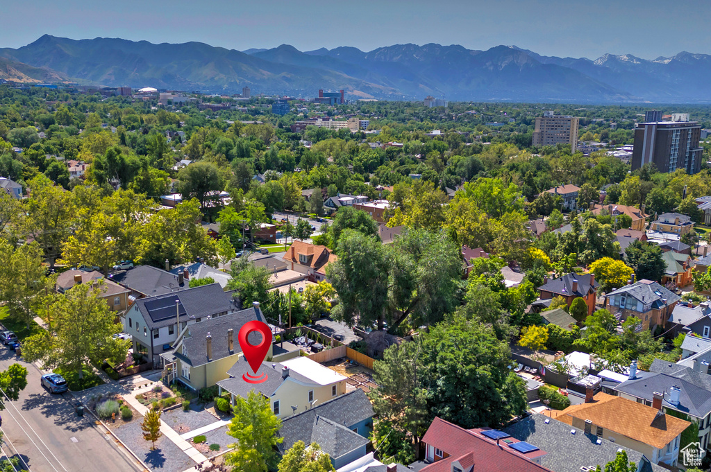 Aerial view of a mountain backdrop